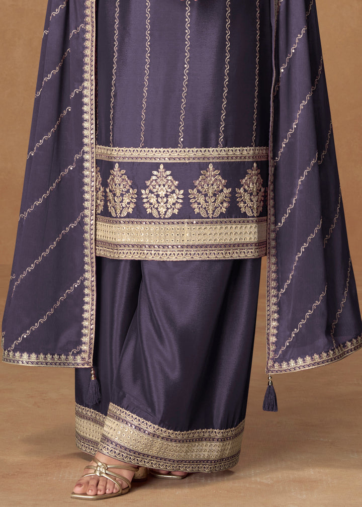 Navy Blue Premium Chinnon Silk Salwar Suit