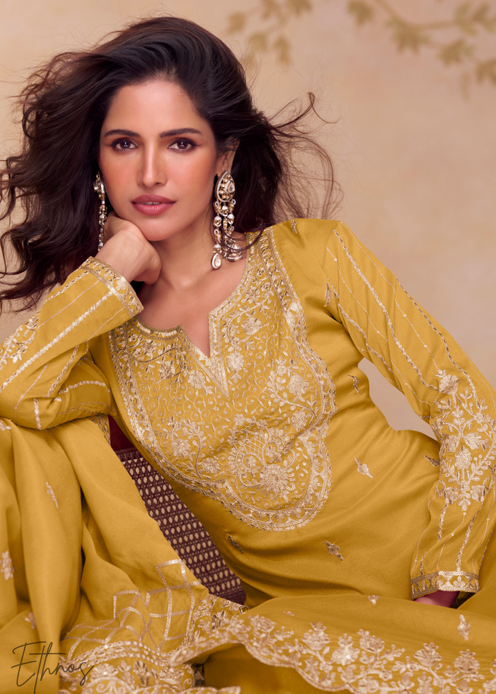 Antique Mustard Silk Palazzo Suit