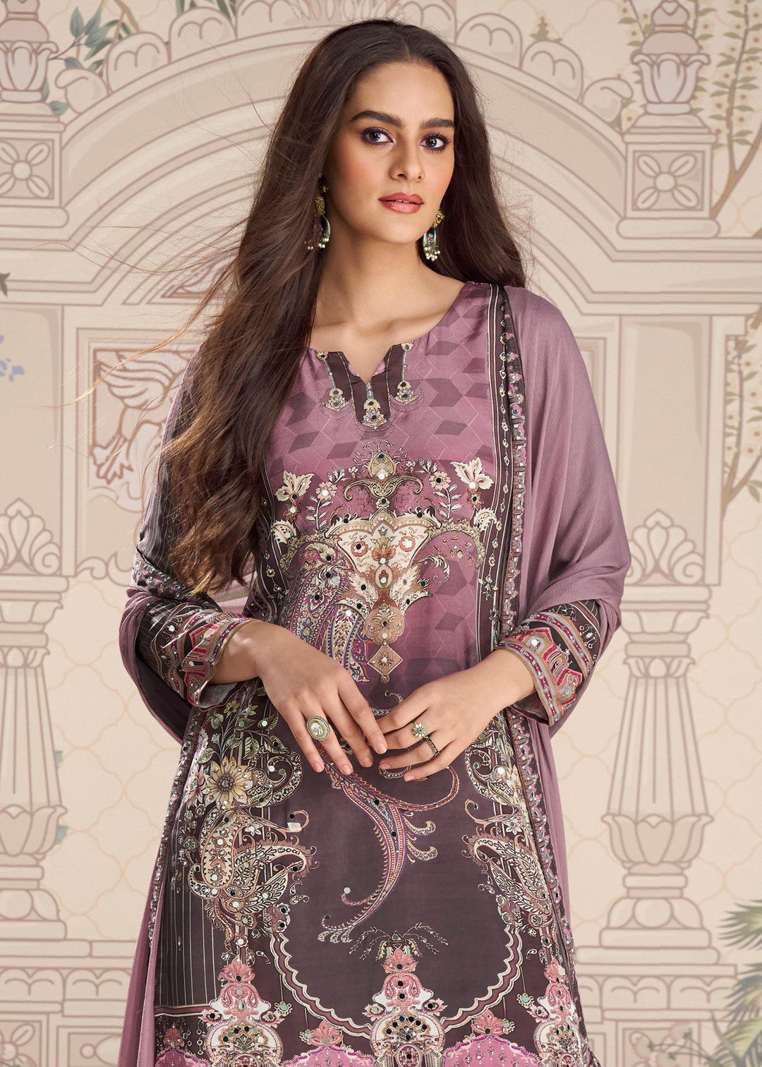 Lavender Purple Crep Silk Sharara Suit