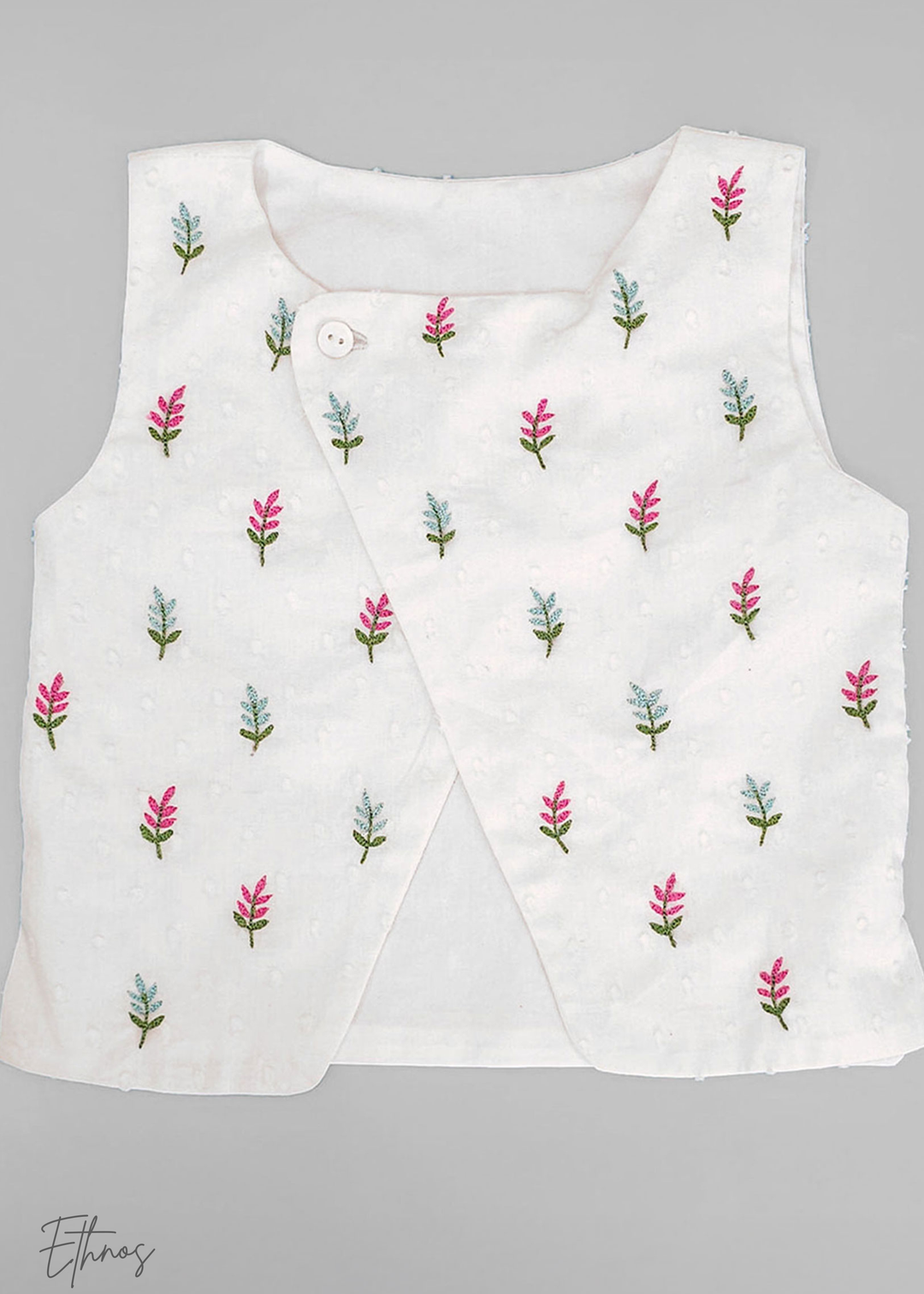 Organic Cotton Pink & White kurta Set with Jacket - Floral