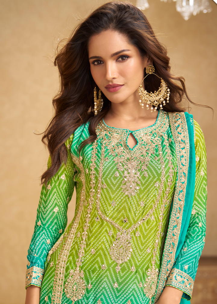 Sea Green – Lime Ombre Chinon Palazzo Suit