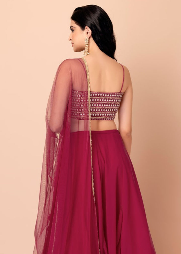 Raspberry Pink Georgette Lehenga Choli With Sequins And Thread Embroidery Work