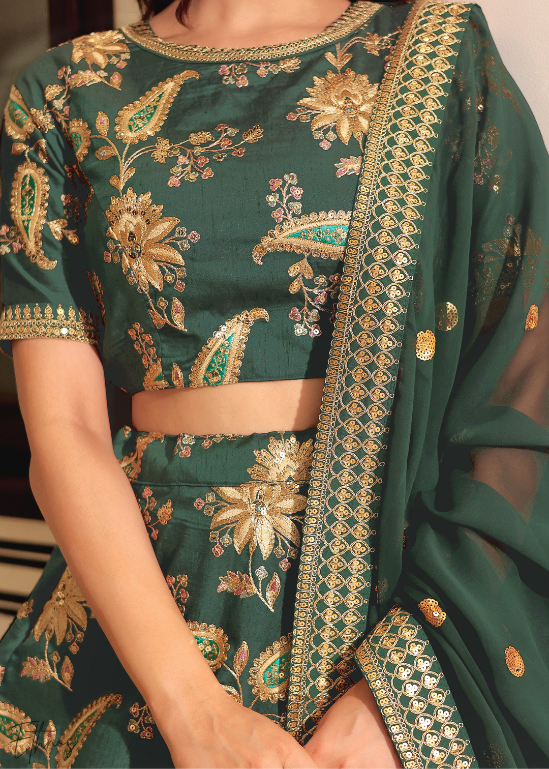 Dark Green Silk Lehenga Choli