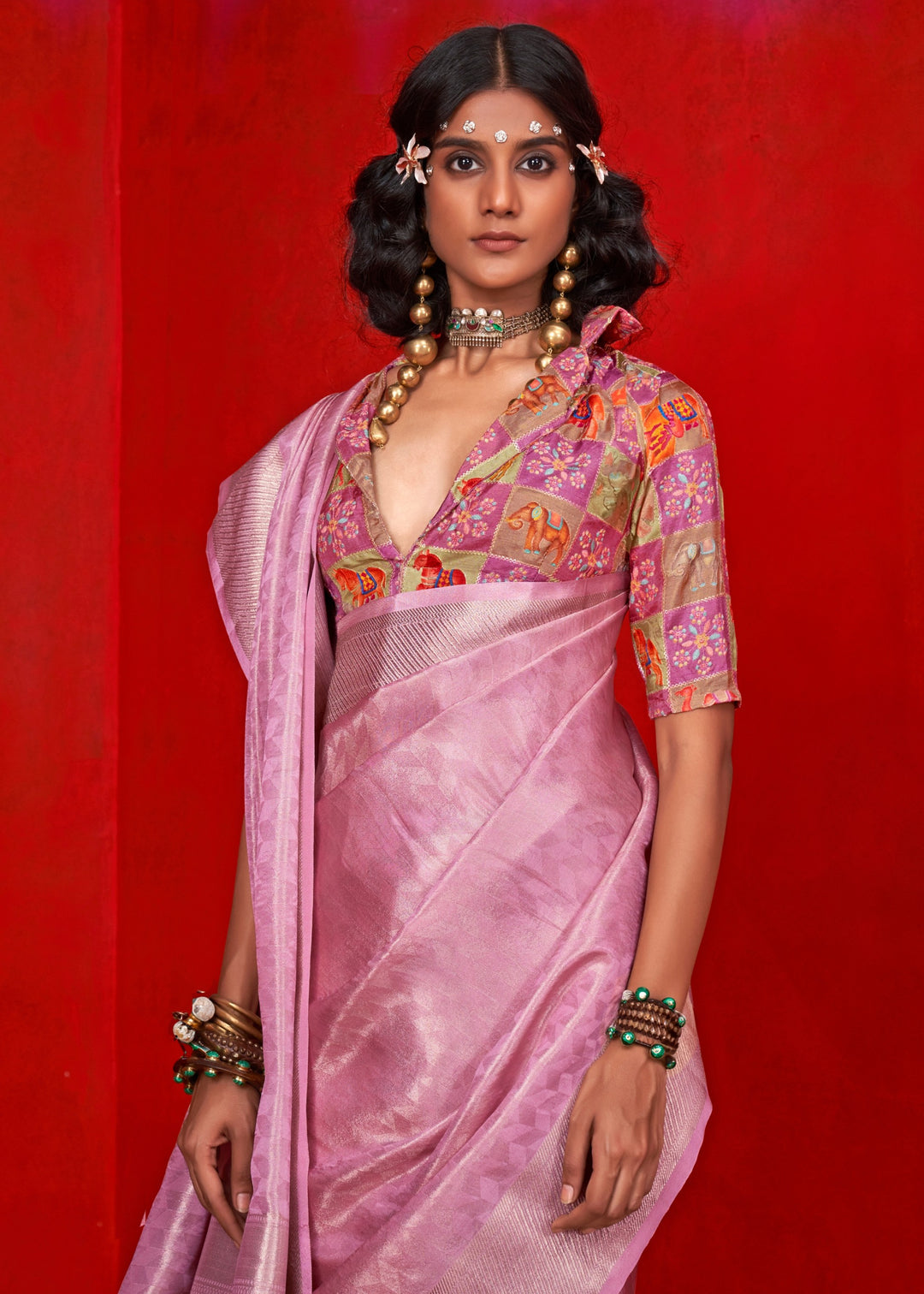Baby Pink Viscose Zari Tissue Silk Saree
