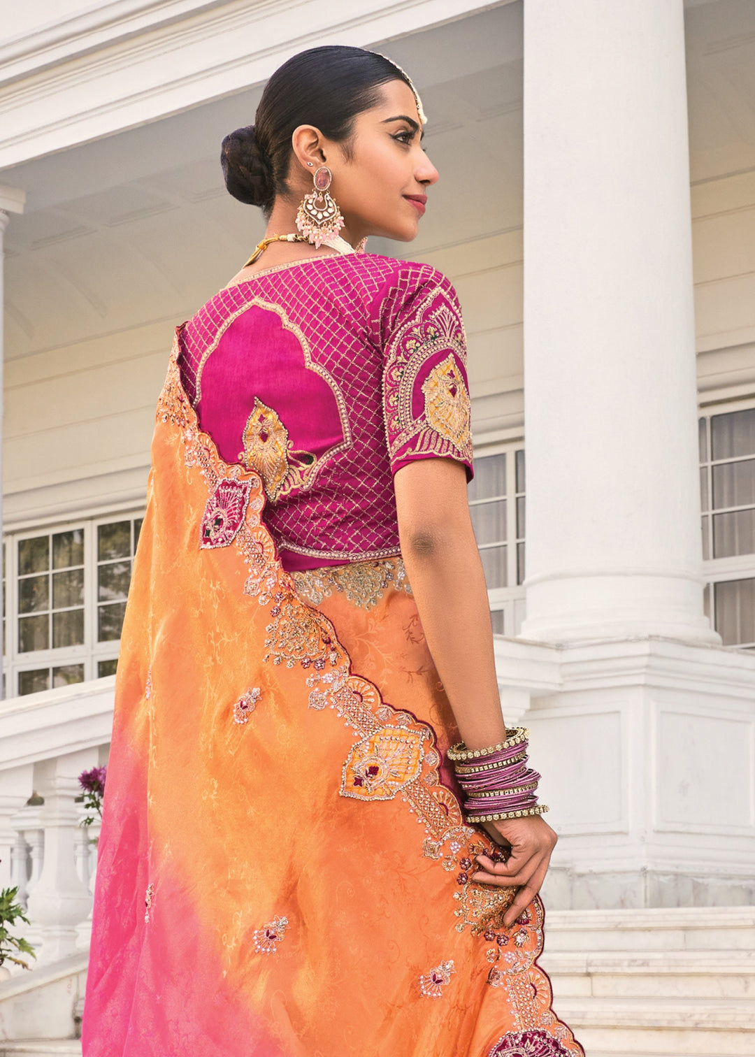 Orange - Rani Natural Crape Jaquard Saree With Jari Work