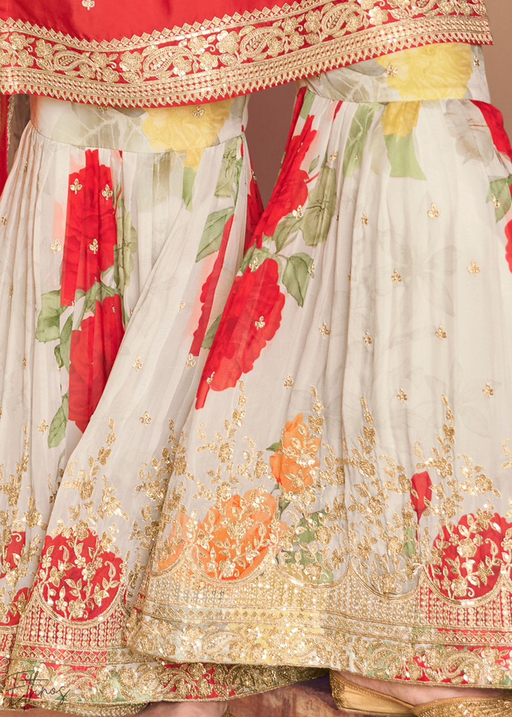 Candy Red Chinon Silk Sharara Suit