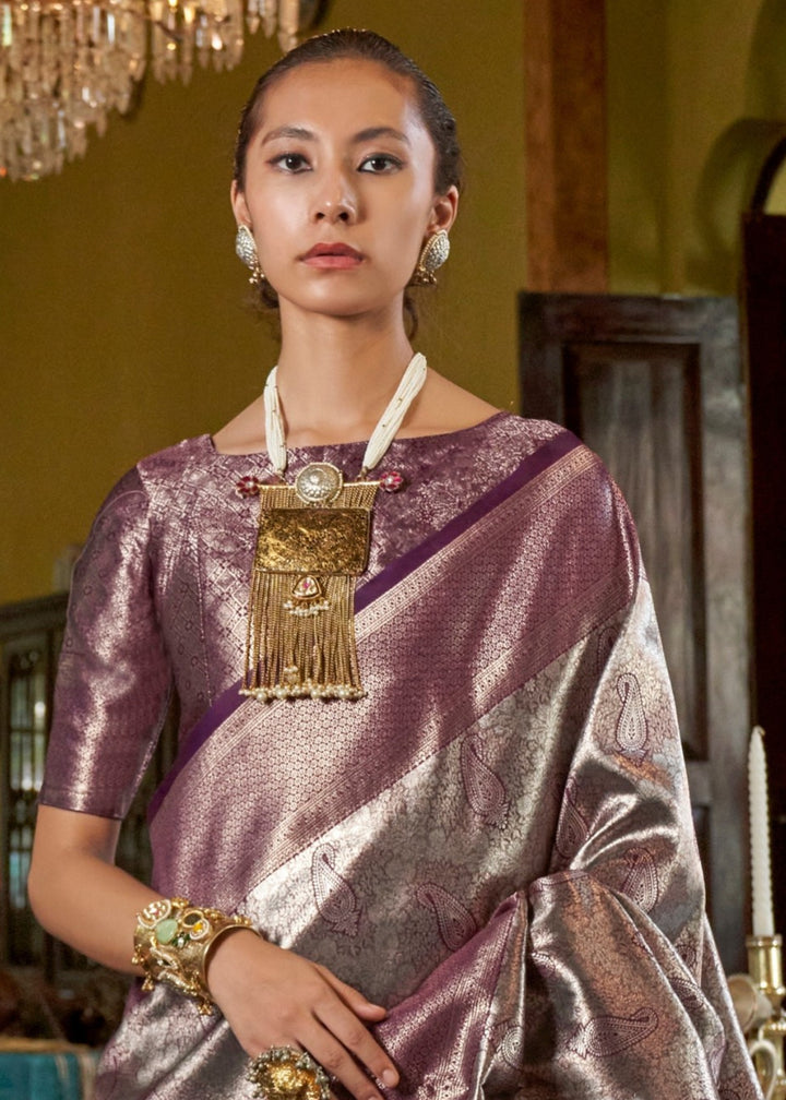 Silver Pure Handloom Dharmavaram Weaving Silk Saree