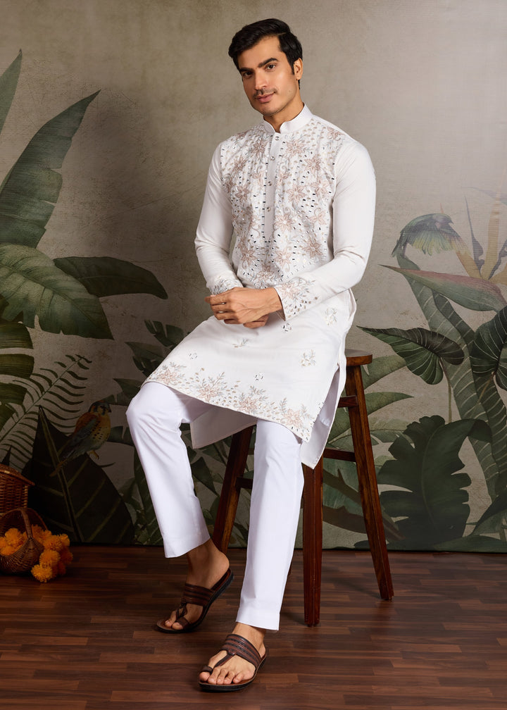Creamy White Mens Wear Silk Kurta with Pant