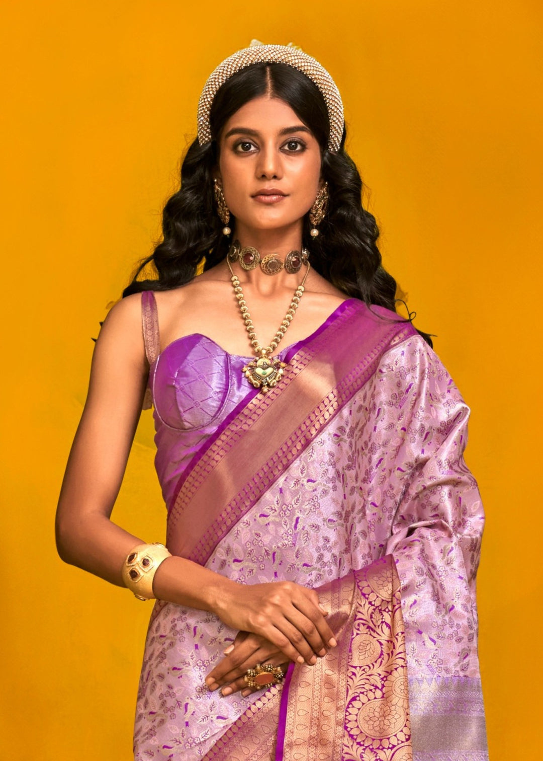 Light Purple Pure Dharamavaram Silk Saree