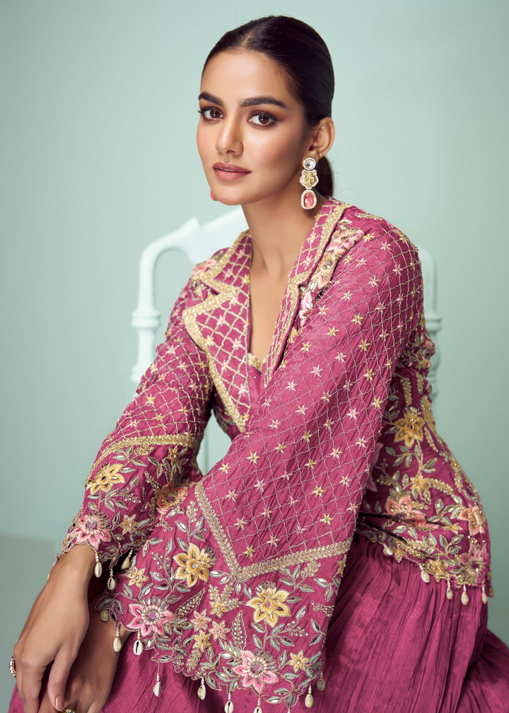 Fuchsia Pink Chinon Top with Skirt