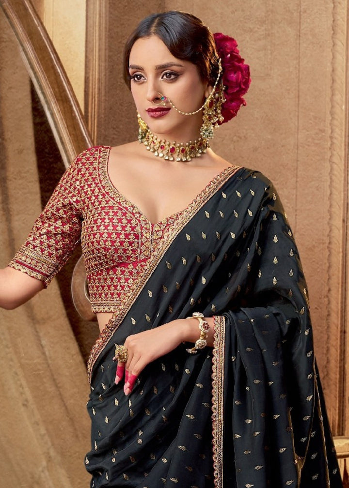 Black Pure Viscous Crepe based fabric with Hand dying & Butti weaving Saree