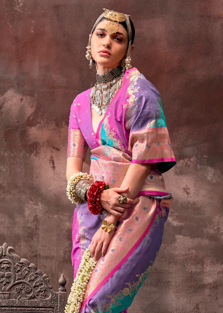 Purple & Green Rangkaat Handloom Silk Saree
