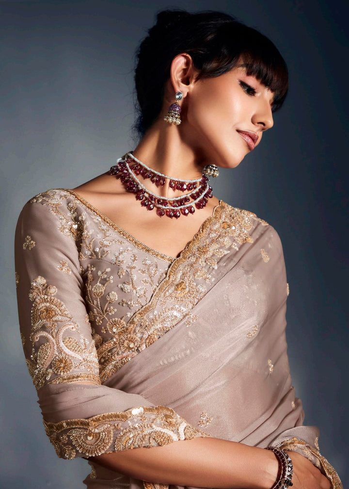 Beige Pure Fancy Saree with Hand Worked Border