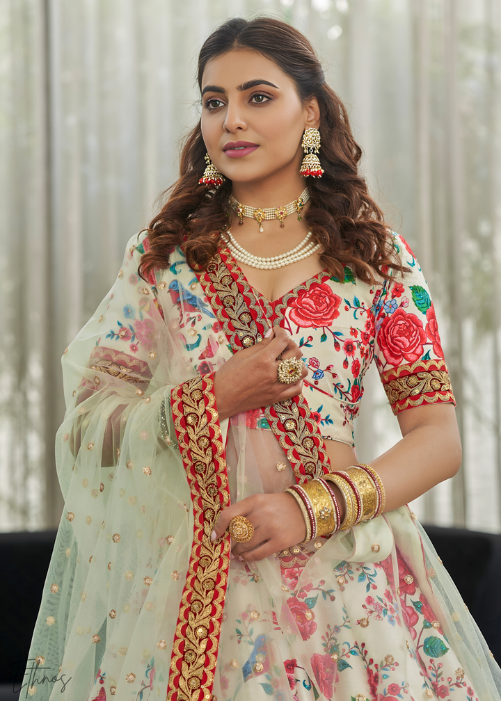 Pearl White Silk Lehenga With Dupatta