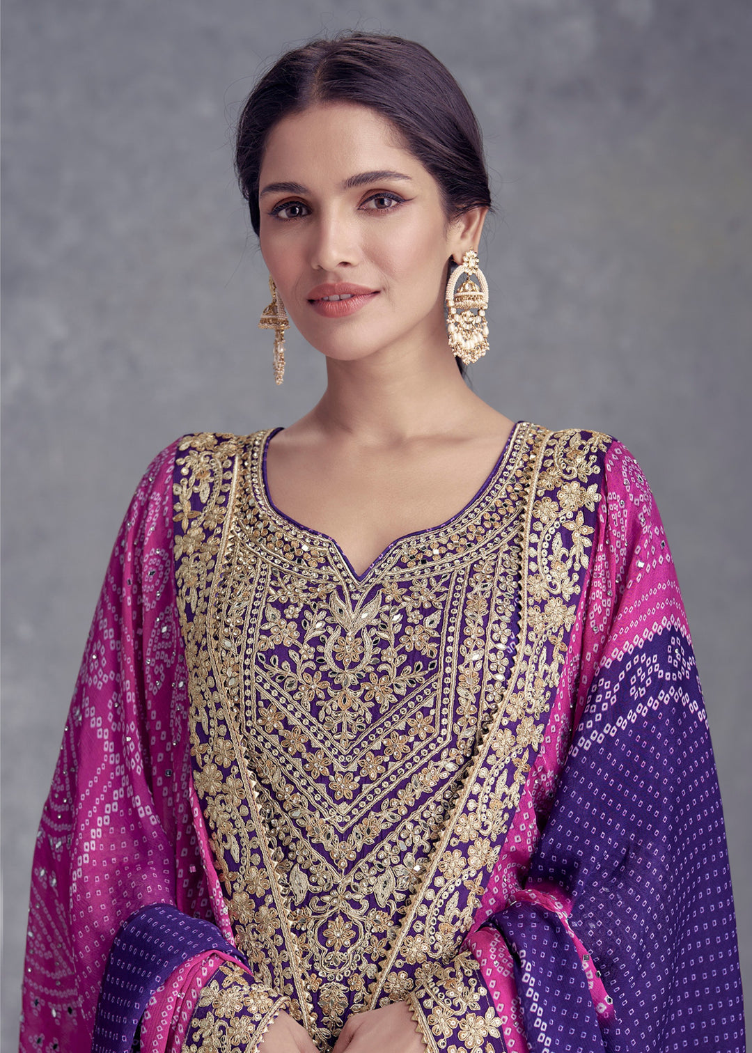 Deep Purple Chinon Salwar Suit with Pink–Purple Ombré Dupatta