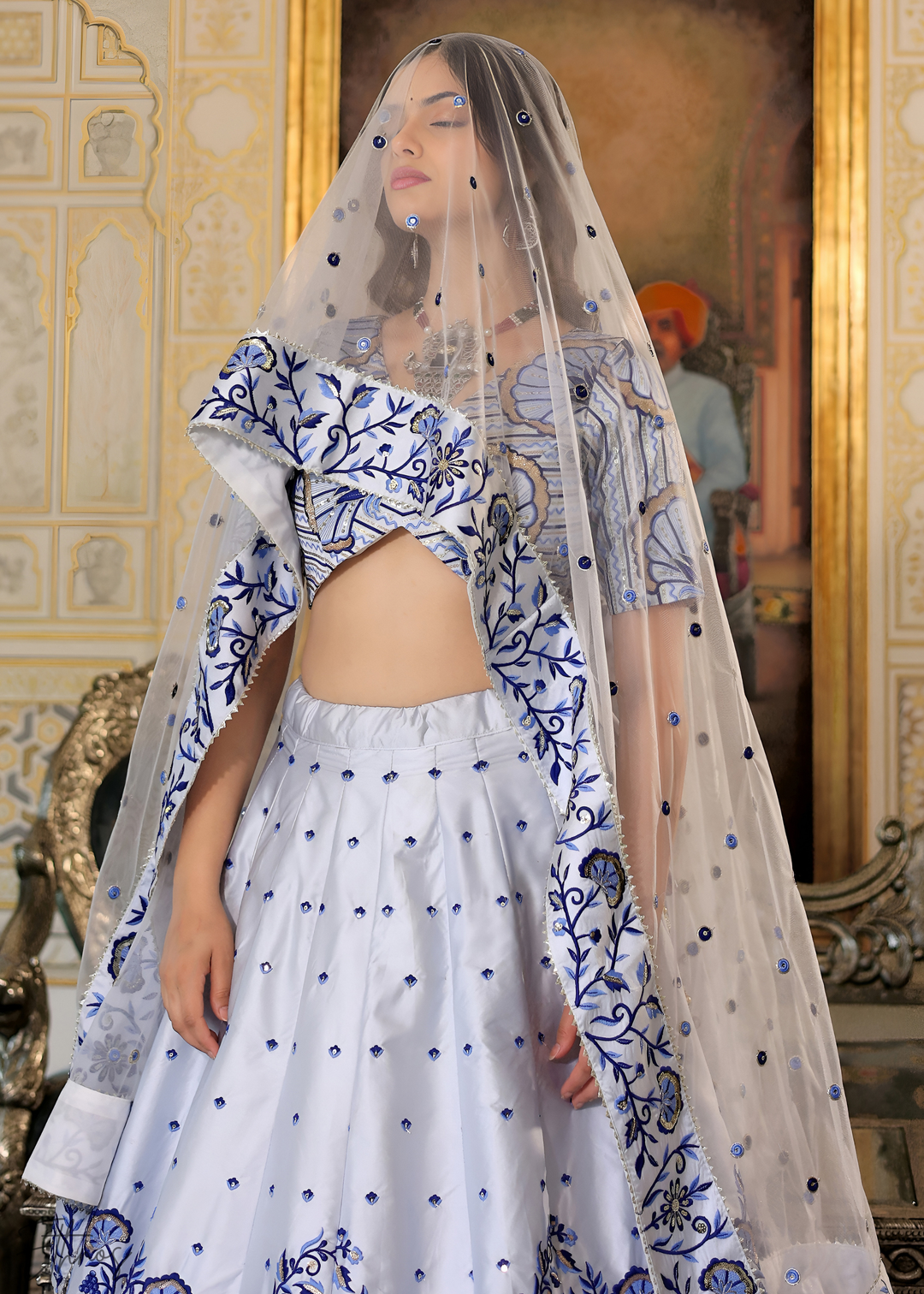 Ice Blue Satin Silk Lehenga Choli