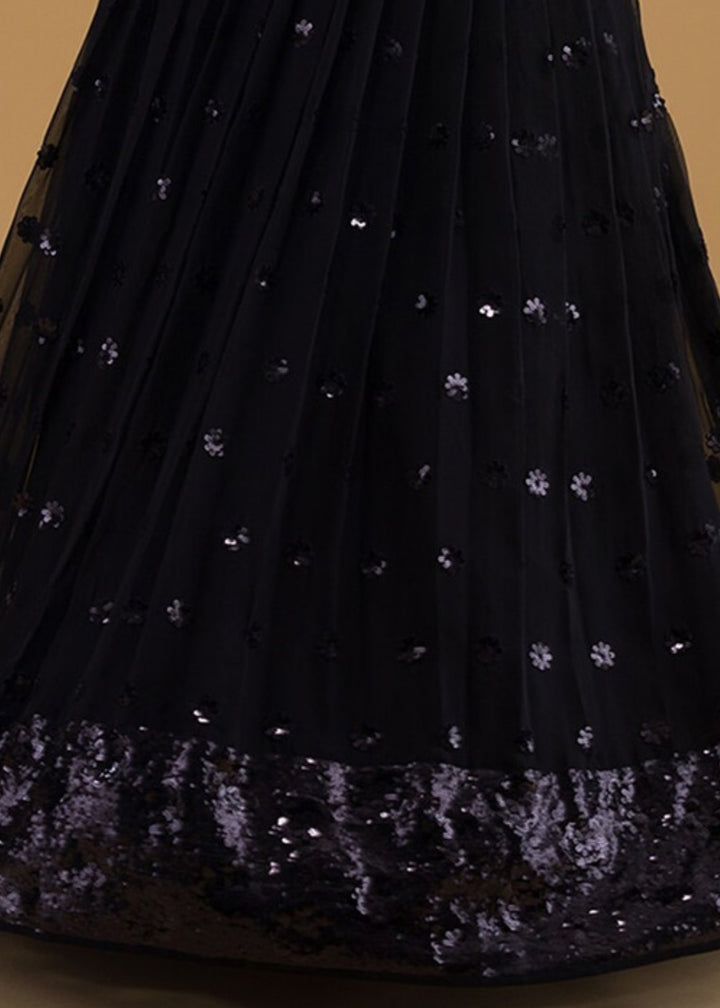 Onyx Purple Georgette Lehenga Choli With Sequins And Thread Embroidered Work