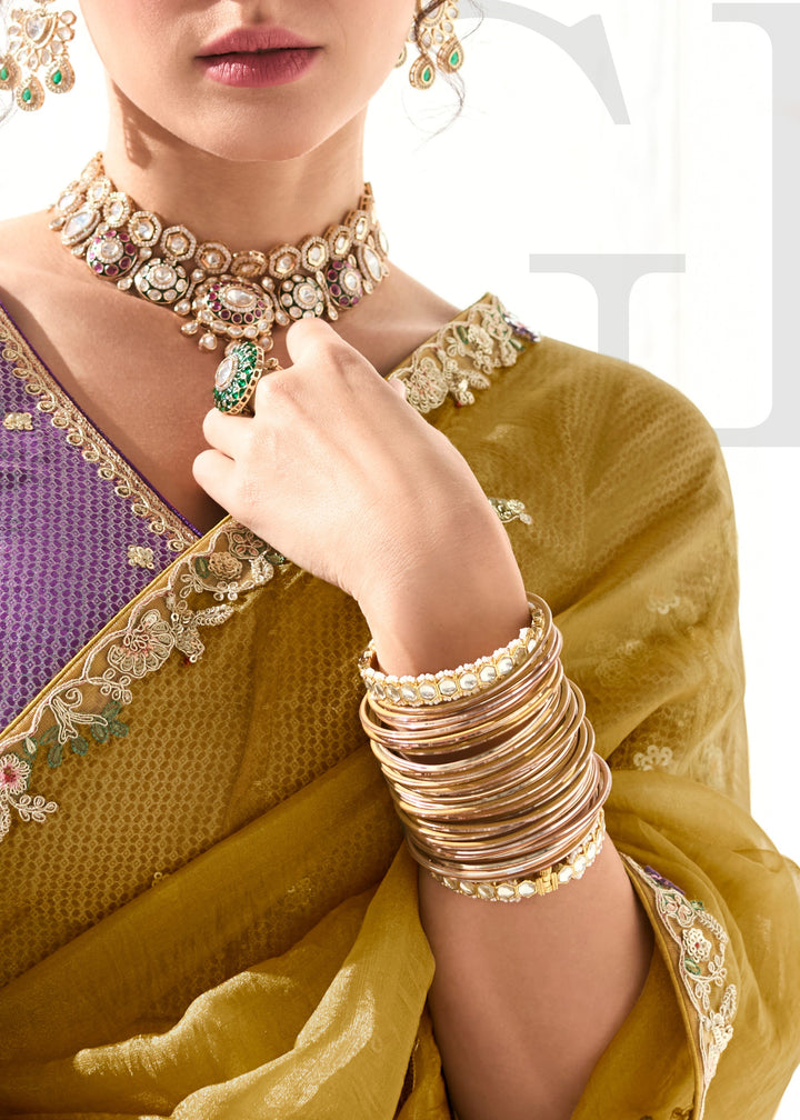 Saffron Yellow Organza Tissue Silk Saree