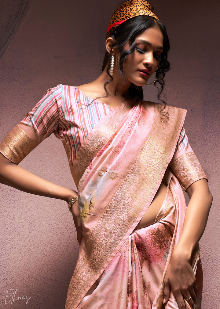 Soft Pink Handloom Weaving Silk Saree