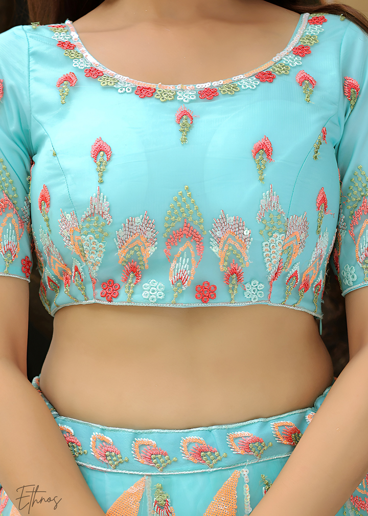 Light Blue Soft Net Lehenga With Dupatta