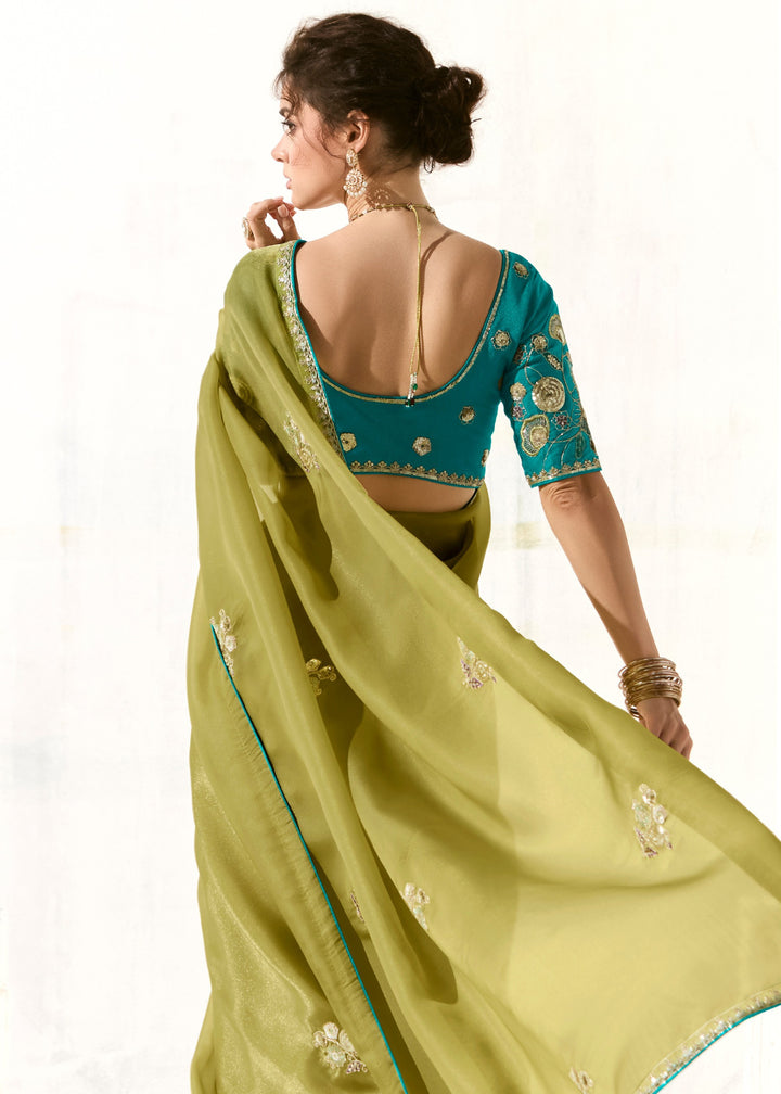 Apple Green Organza Tissue Silk Saree