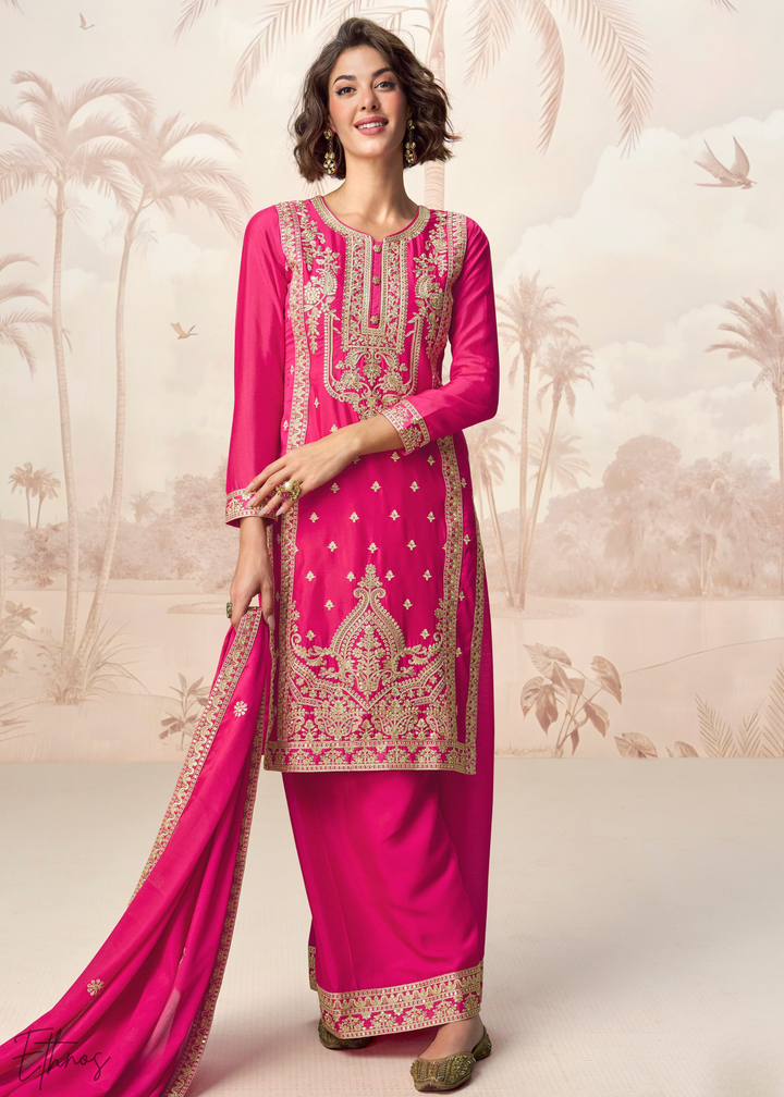 Barbie Pink Chinon Silk Palazzo Suit