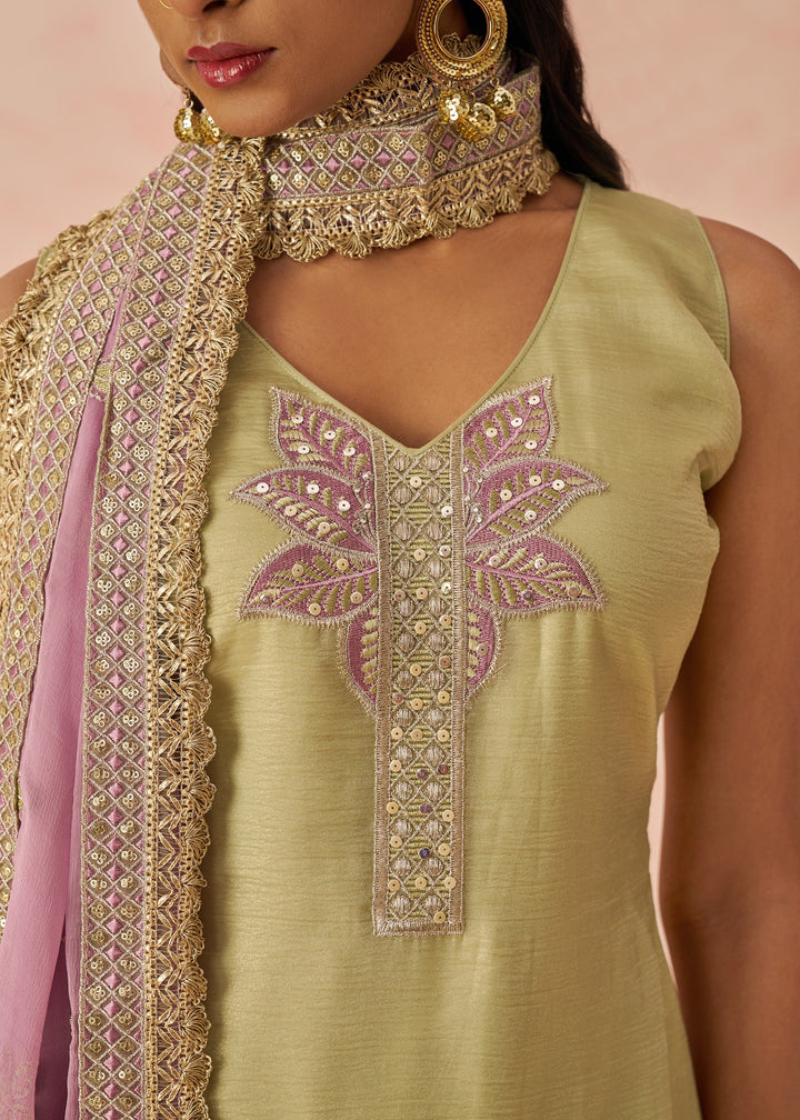 Pistachio Green Embroidered Silk Salwar Suit