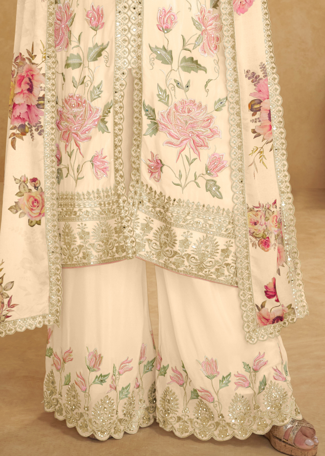 Ivory Chinon Palazzo Suit