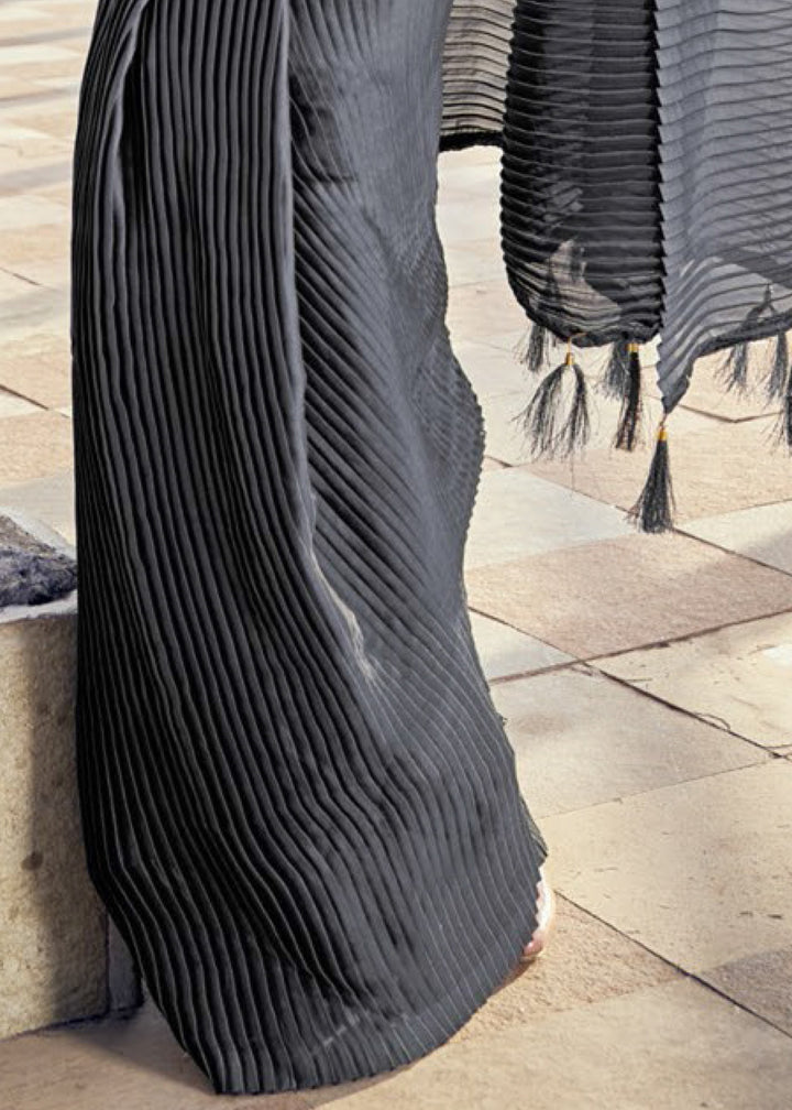 Pebble Grey Crush Silk Saree With Beautiful Blouse