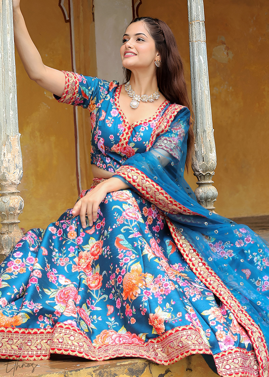Azure Blue Silk Lehenga With Dupatta