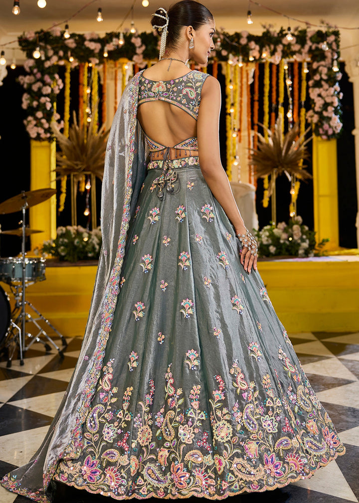 Green Tissue Lehenga Choli with Sequinned Embroidered