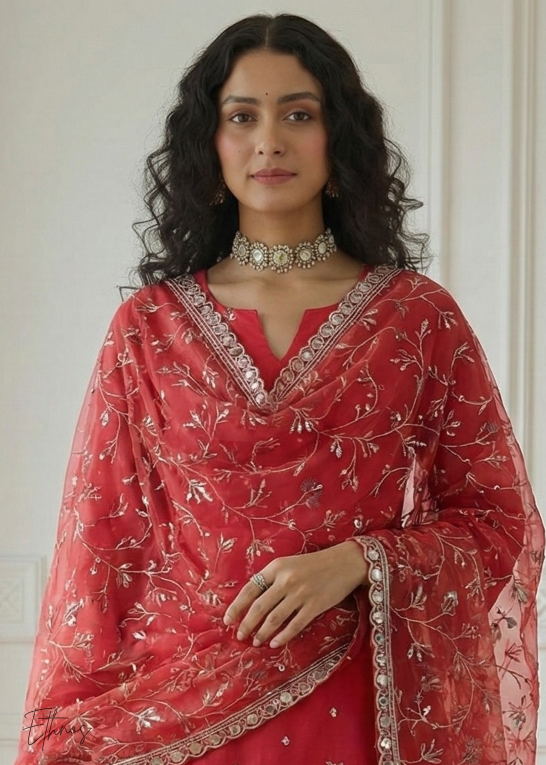 Crimson Red Organza Salwar Suit