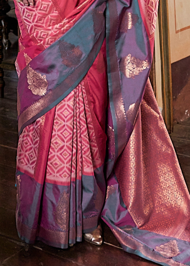 Salmon Pink Pochampally Handloom Silk Saree