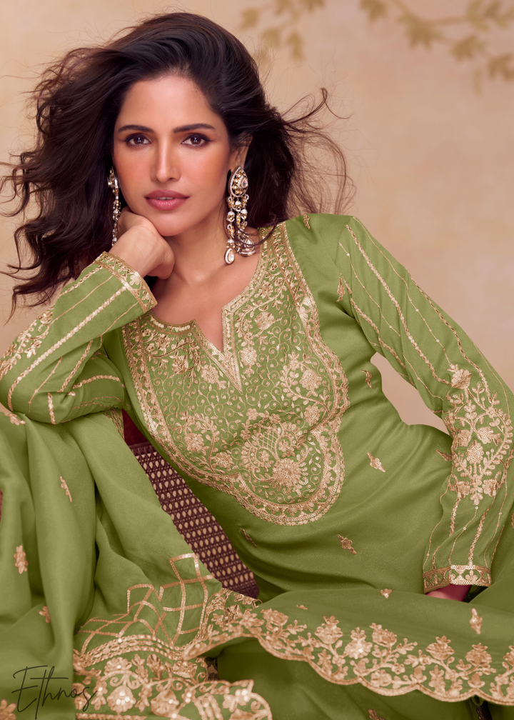 Mehendi Green Silk Palazzo Suit
