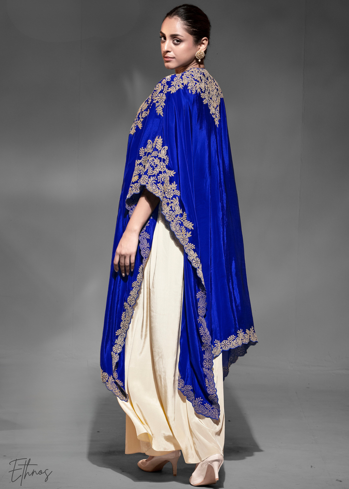 Blue Crepe Silk Skirt With Shrug