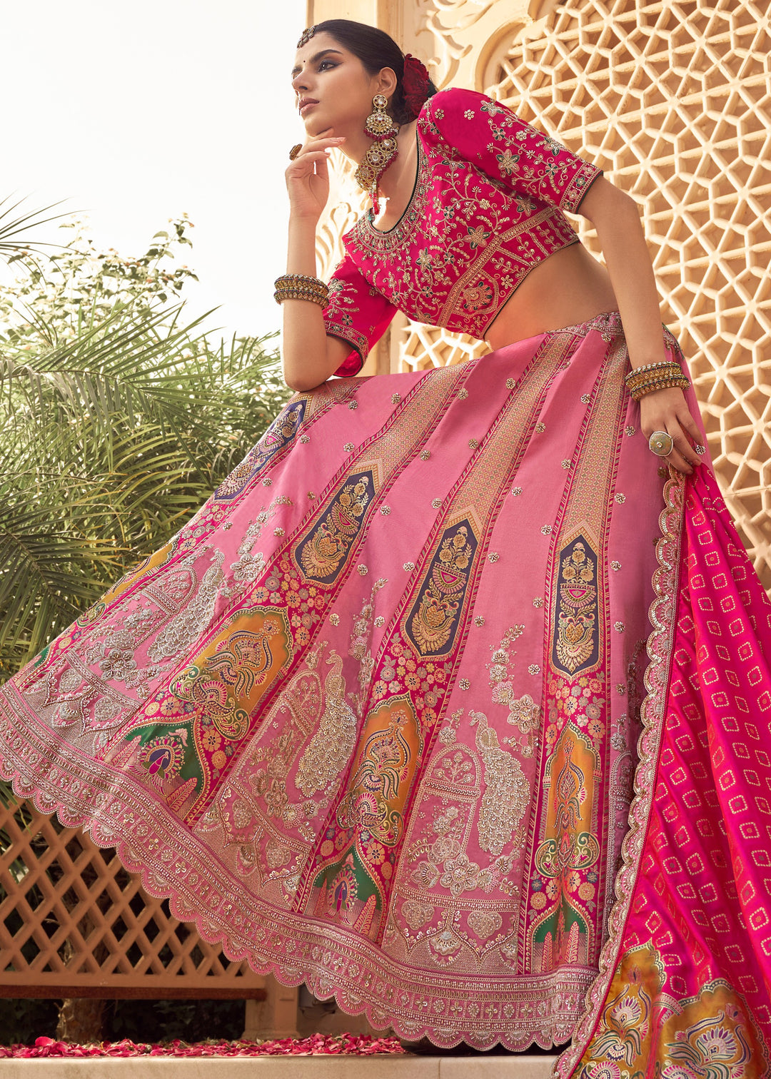 Soft Pink Banarasi Silk Lehenga Choli With Zarkan And Cut Work