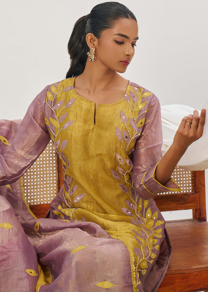 Iris Purple Silk Pant Suit With Embroidery Work