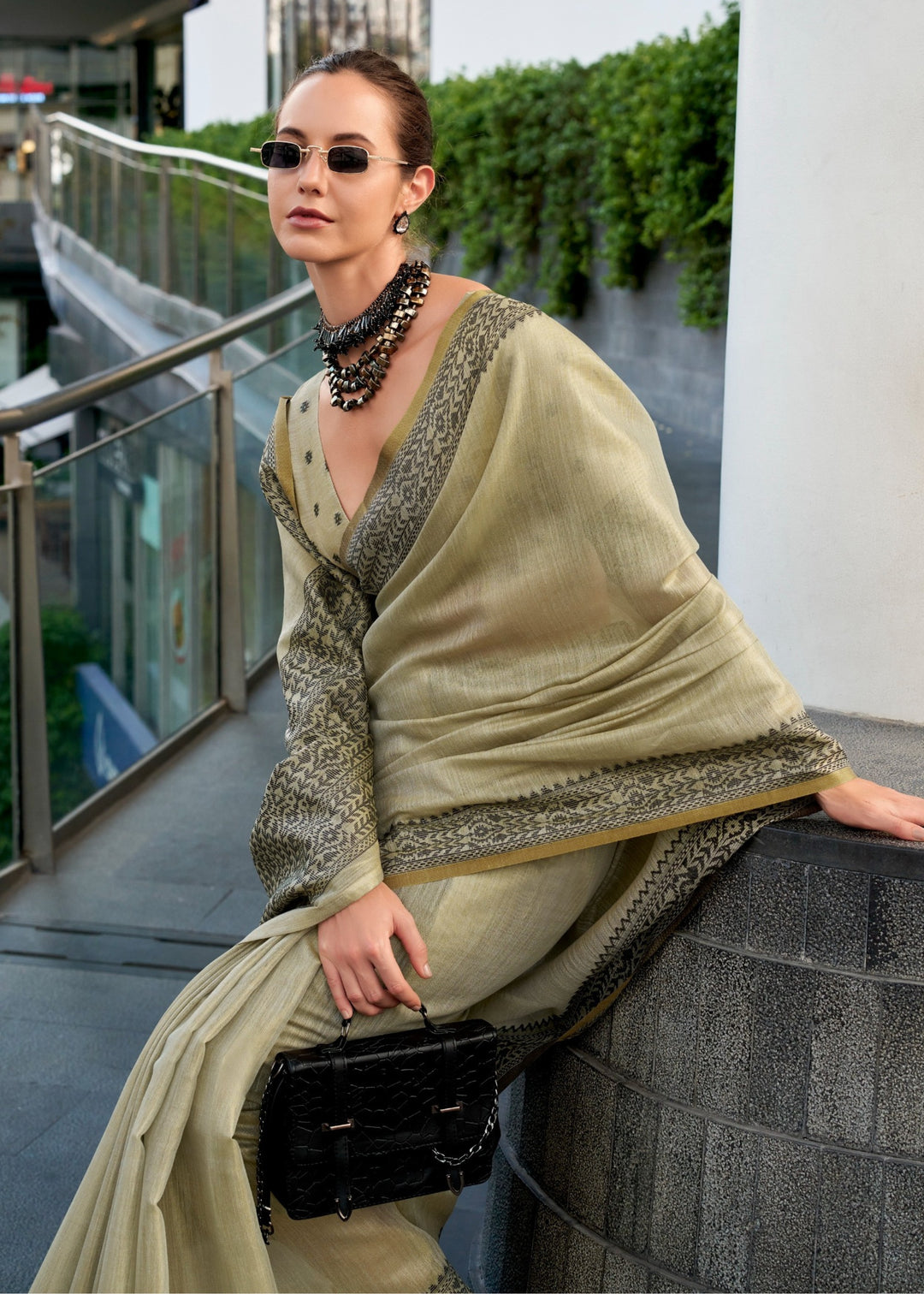 Sage Green Linen Tissue Silk Saree