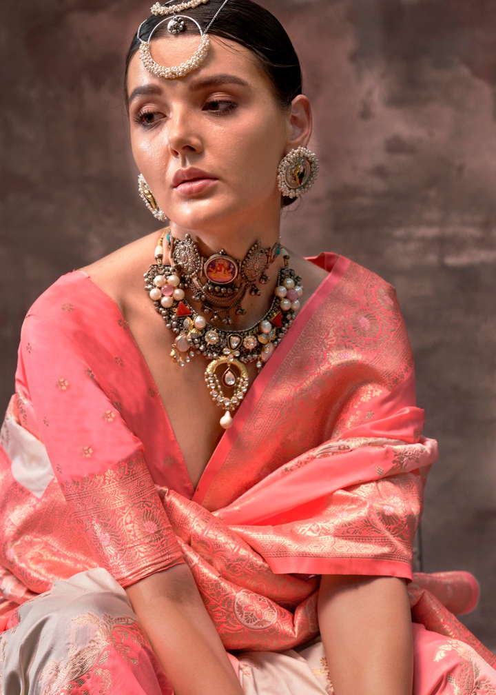 Peach Pink Rangkaat Handloom Silk Saree