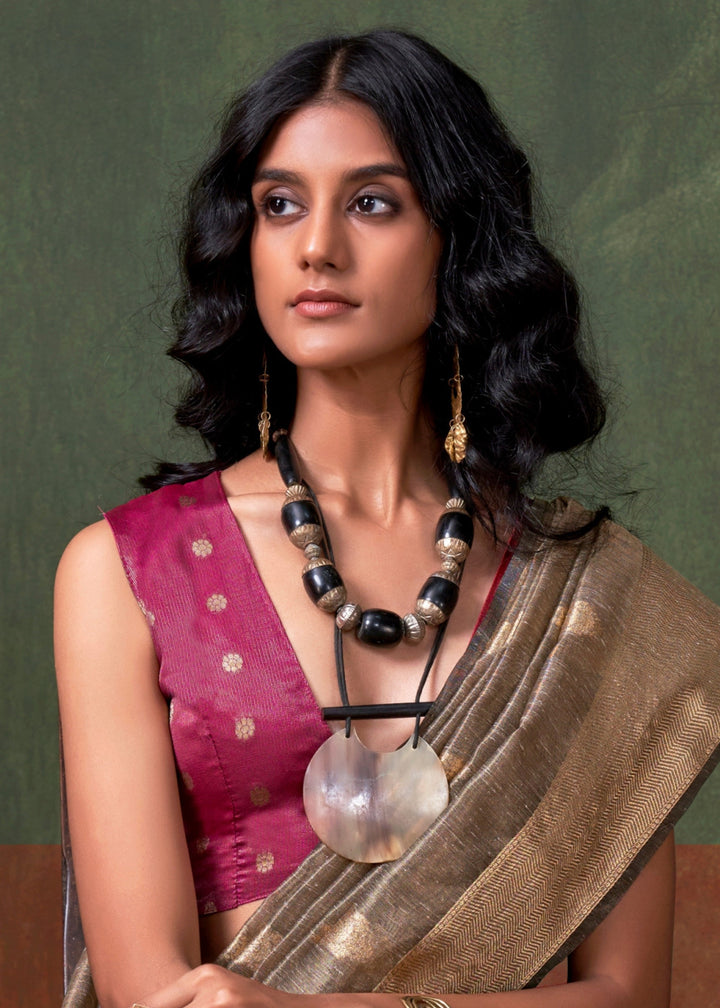 Pastel Brown Paithani Tissue Silk Saree With Zari Work