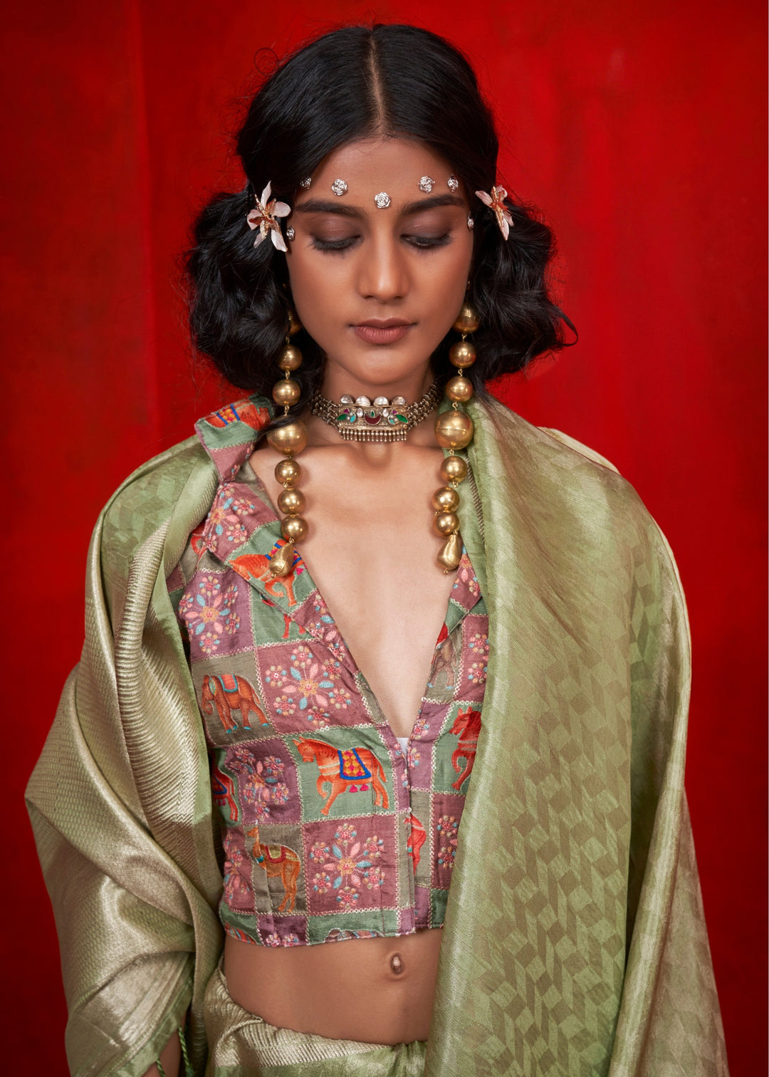 Pear Green Viscose Zari Tissue Silk Saree