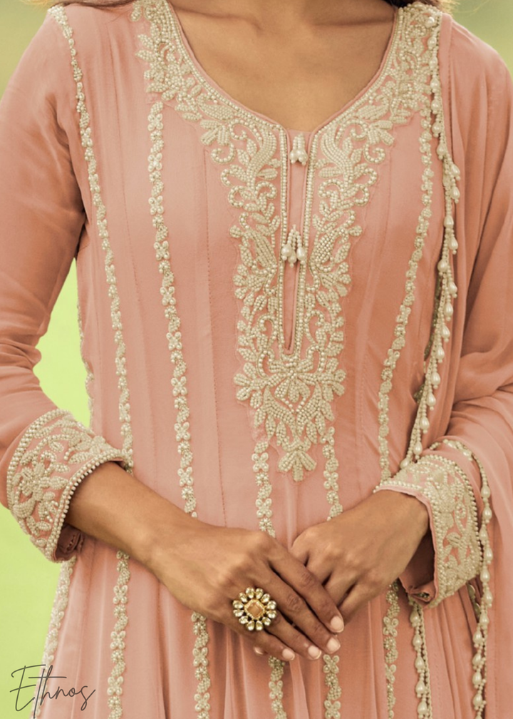 Peach Pink Georgette Anarkali Suit