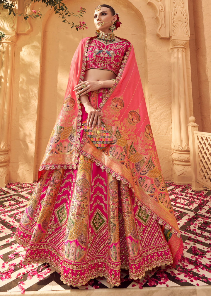 Candy Pink Banarasi Silk Lehenga Choli With Zarkan And Cut Work