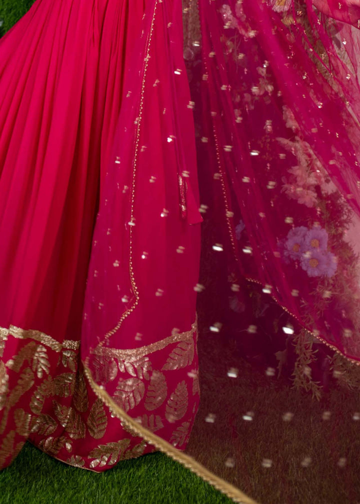 Raspberry Pink Georgette Lehenga Choli With Sequins Zari Embroidered Work