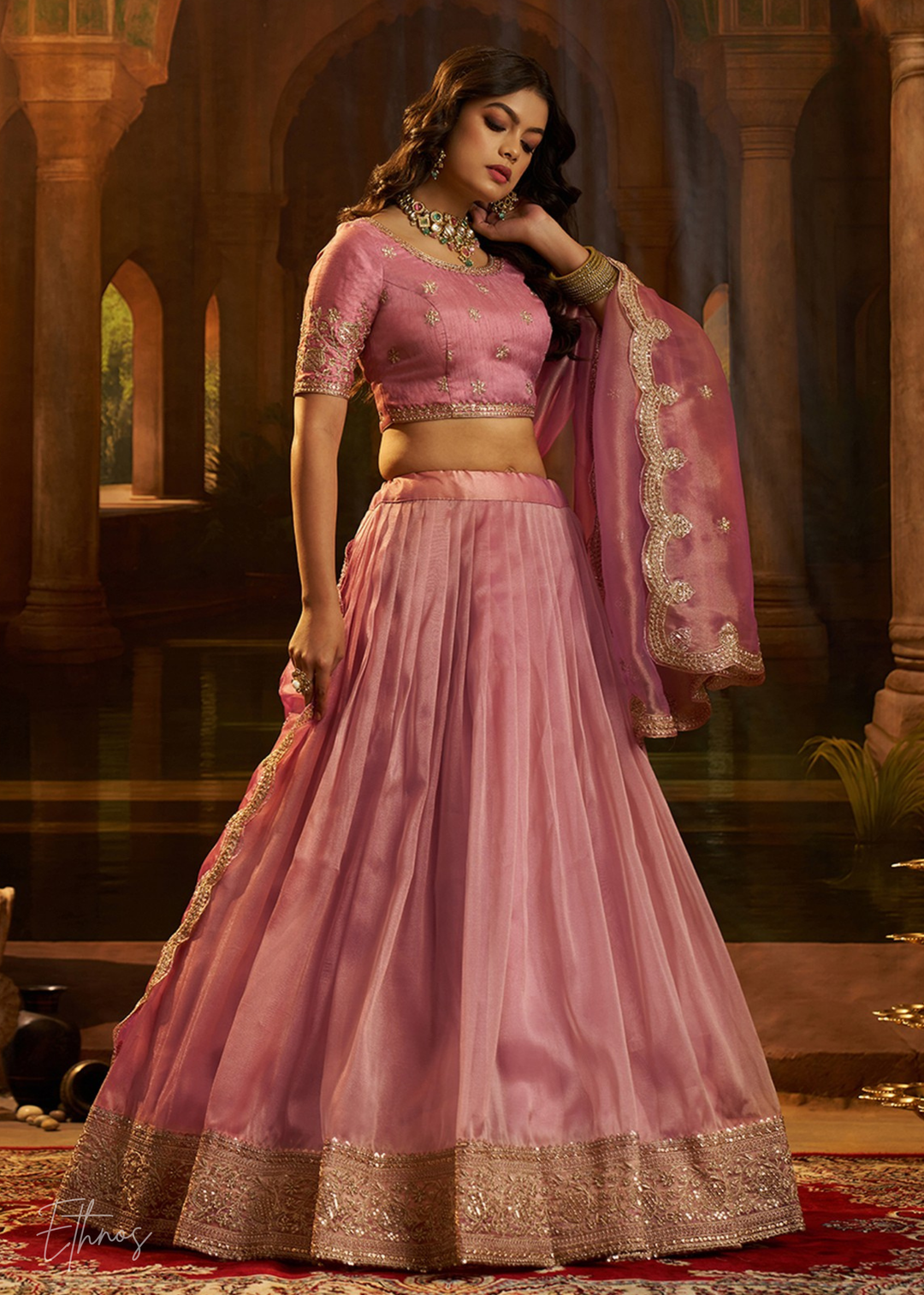 Pink Organza Art Silk Lehenga