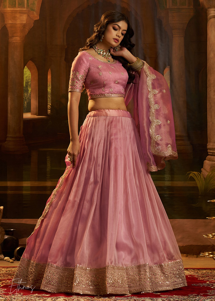 Pink Organza Art Silk Lehenga