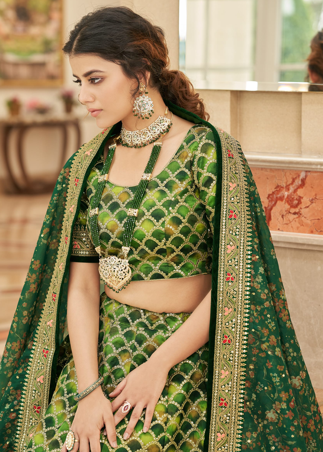 Shades Of Green Art Silk Lehenga Choli with Thread, Zari,Dori & Sequins work