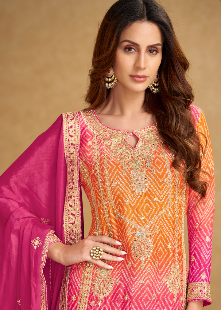 Rani Pink – Orange Ombre Chinon Palazzo Suit