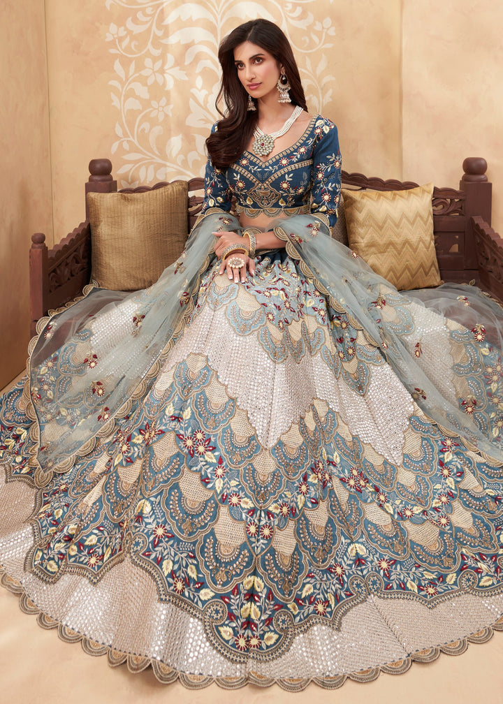 Shades of Blue Silk Lehenga Choli WIth Beautiful Thread & Sequins Embroidery Work : Top Pick