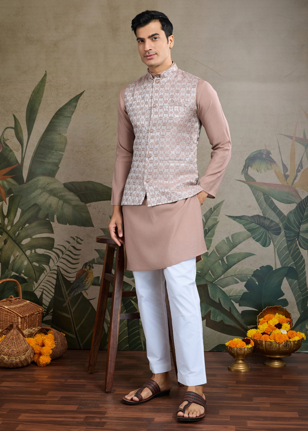 Ivory Mens Wear Koti Style with Kurta and Pajama